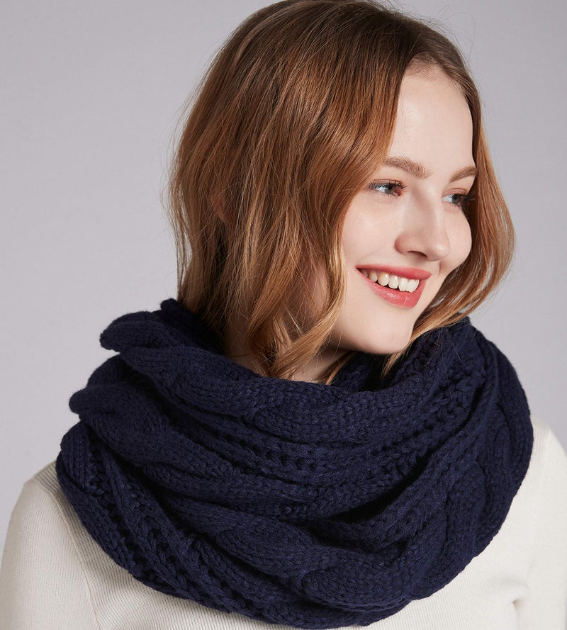 NEOSAN Womens Thick Ribbed Knit Winter Infinity Circle Loop Scarf Twist Navy - Image 4